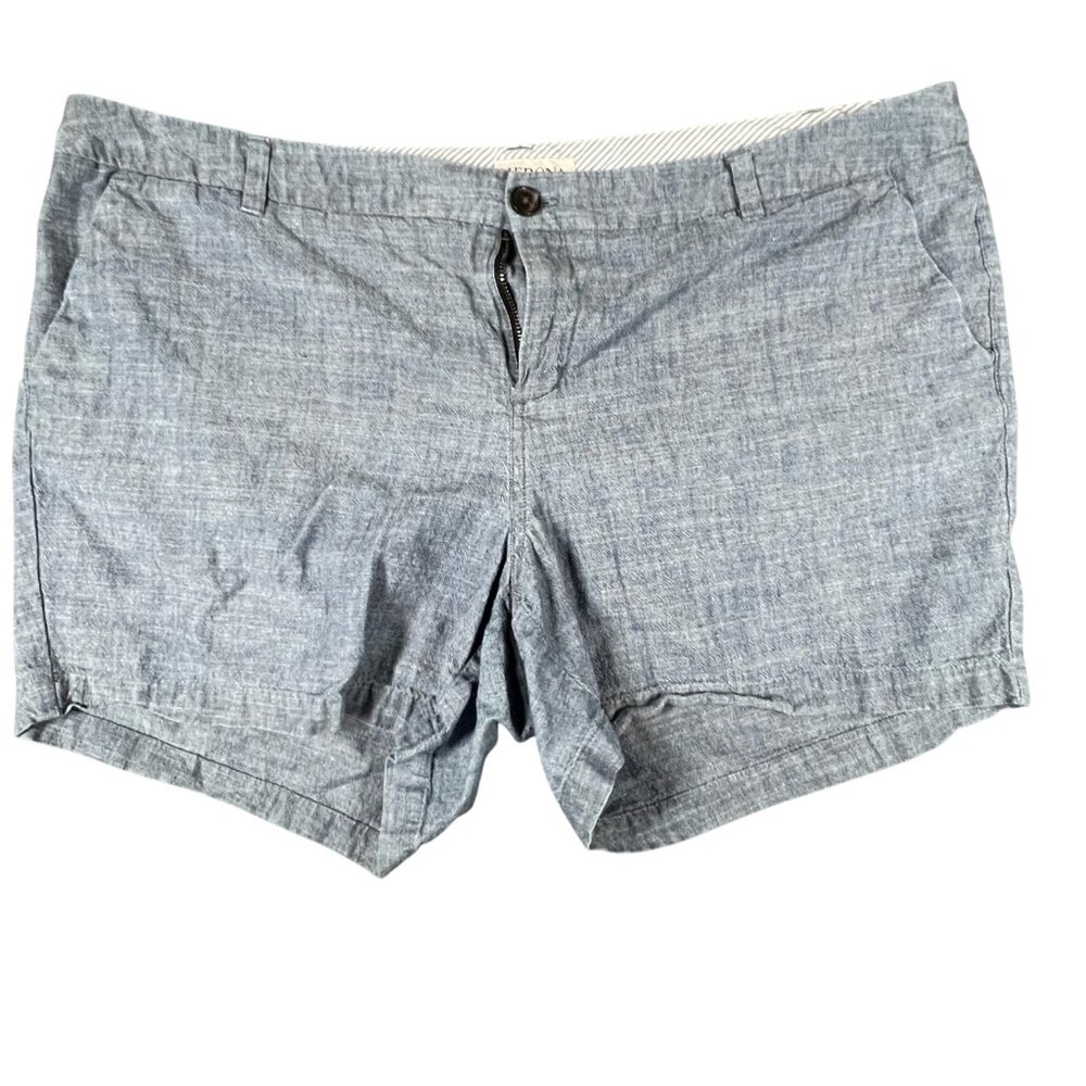 Merona Womens 16 Cotton Blue Chambray‎ Flat Front Chino Lightweight Shorts